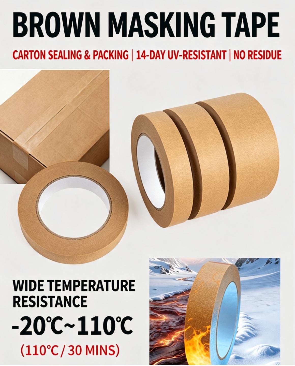 Brown Crepe Paper Masking Tape for Packing & Decoration