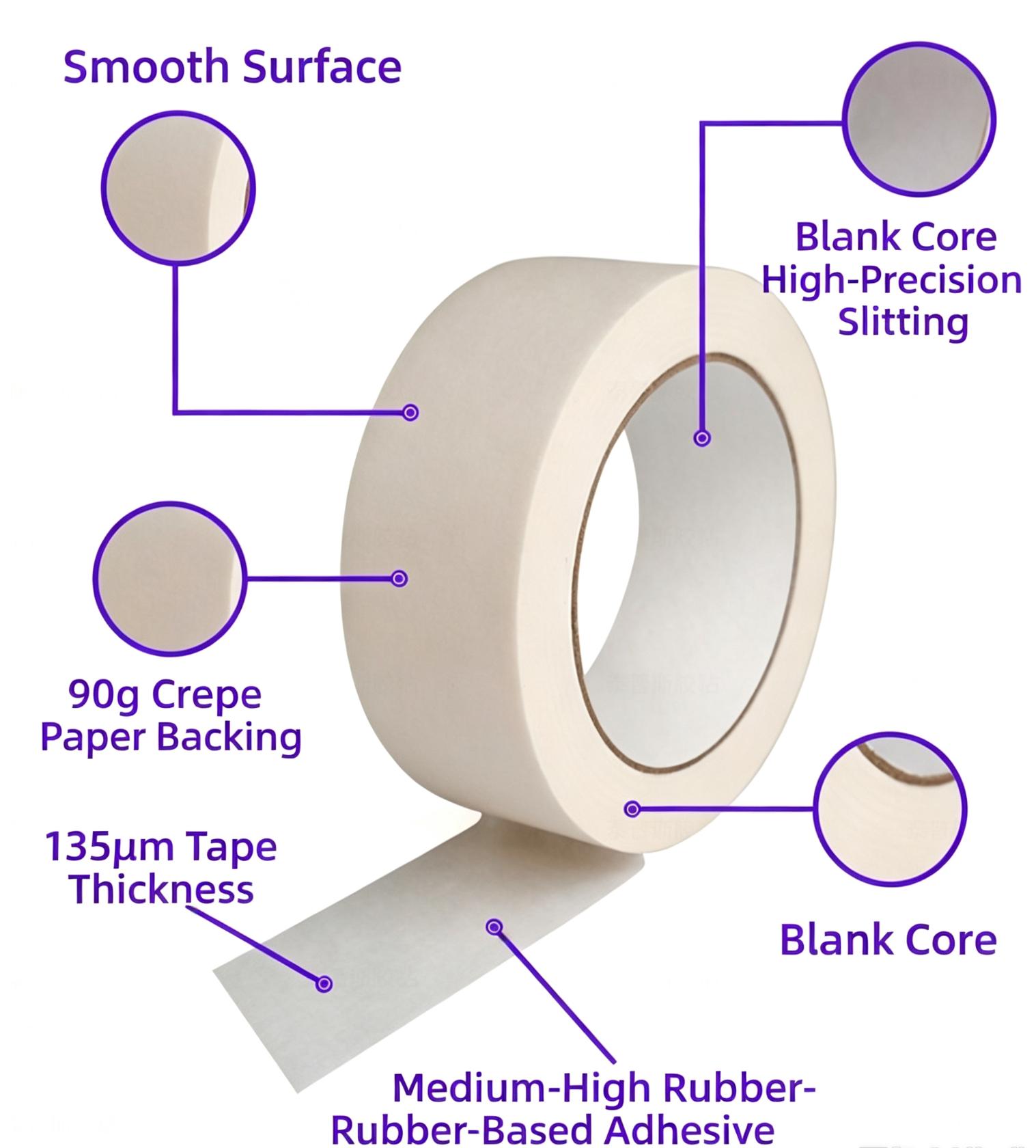 Writable White Crepe Paper masking Tape for Spray Masking, Curves & Corners
