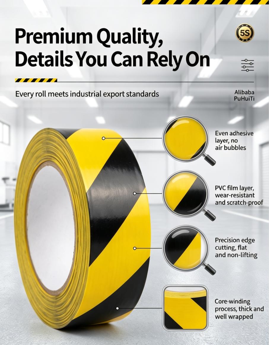  Waterproof Hazard Warning PVC Floor Marking Safety Tape