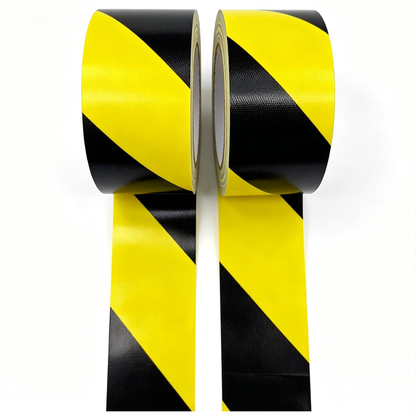 Black Yellow Diagonal Stripe Cloth Duct Warning Tape For Floor Safety Marking