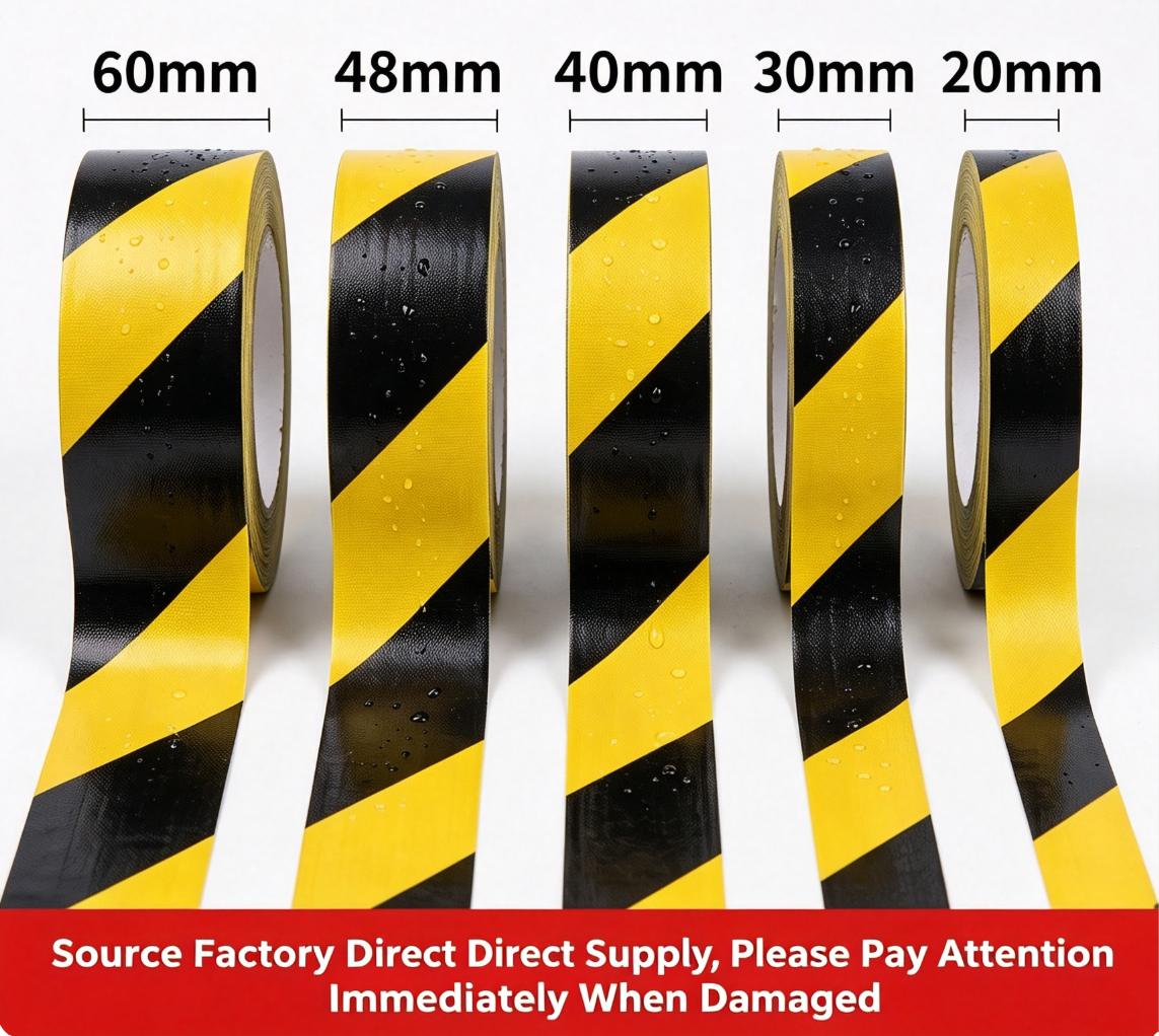 Black Yellow Diagonal Stripe Cloth Duct Warning Tape For Floor Safety Marking