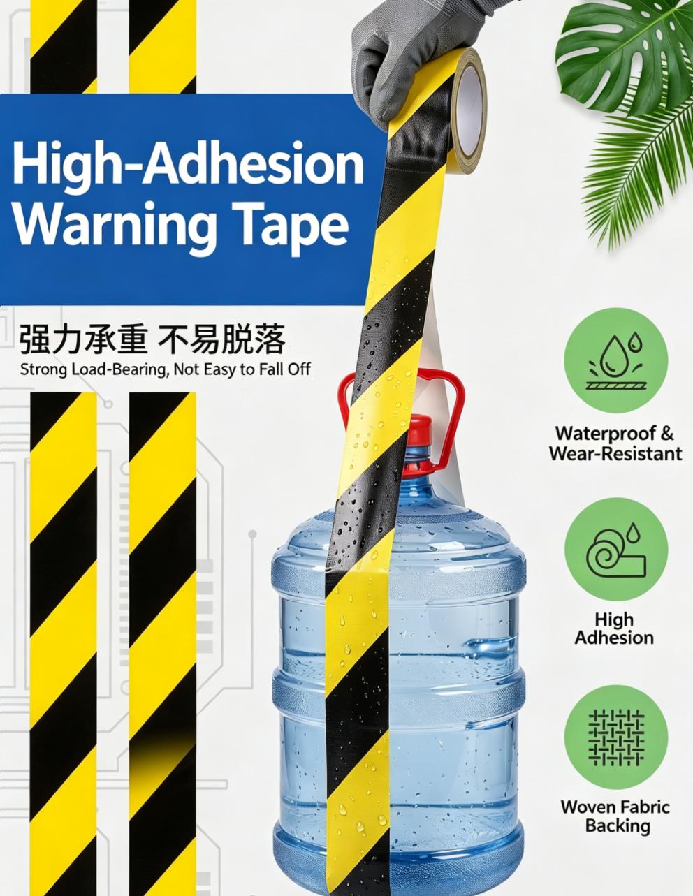 Black Yellow Diagonal Stripe Cloth Duct Warning Tape For Floor Safety Marking