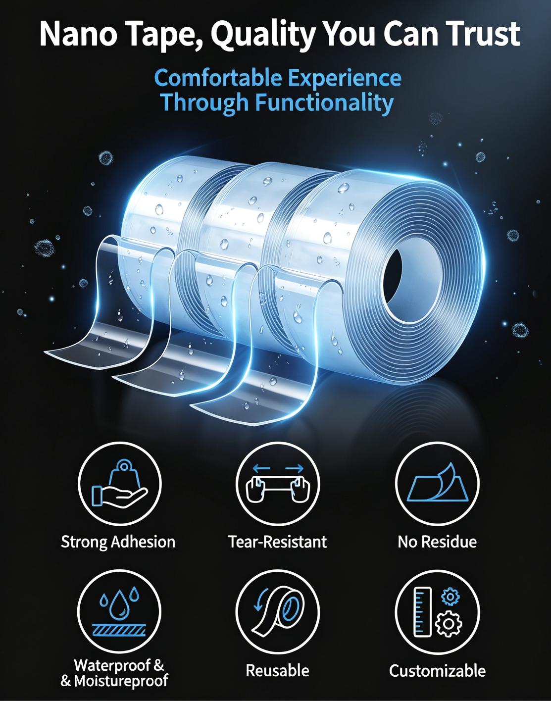 Transparent Double Sided Nano Grip Tape Transparent Double Sided Nano Grip Tape