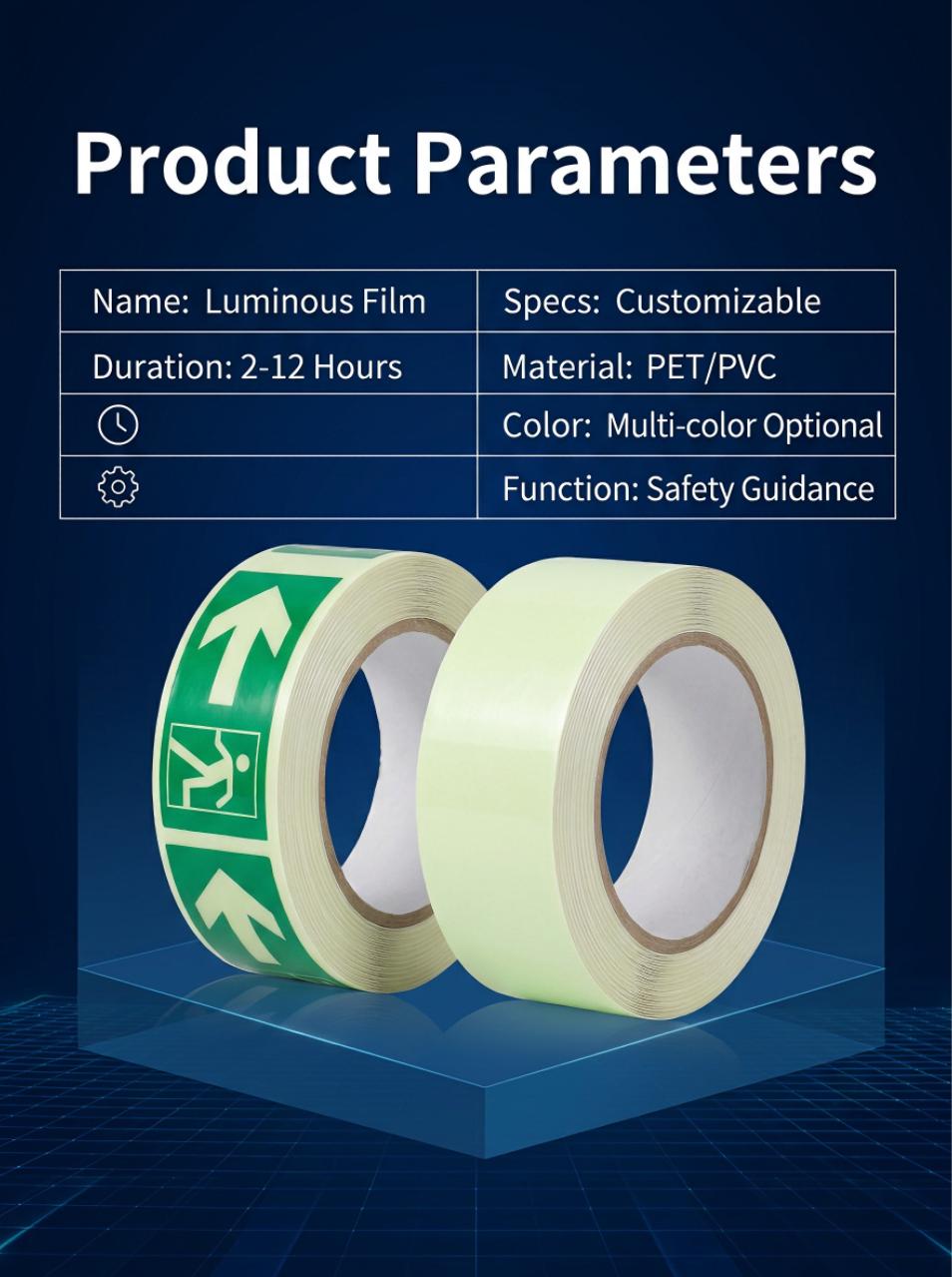 Self-Adhesive Photoluminescent Safety Warning Tape Glow in the Dark