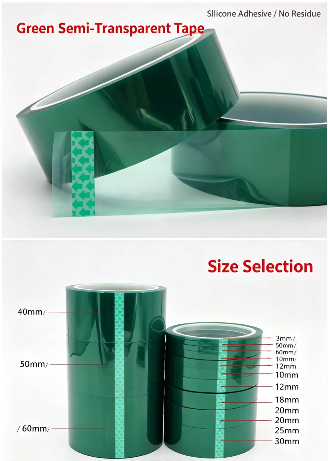 Industrial Heat Resistance Insulating Green PET Silicone High‑Temperature Masking Tape