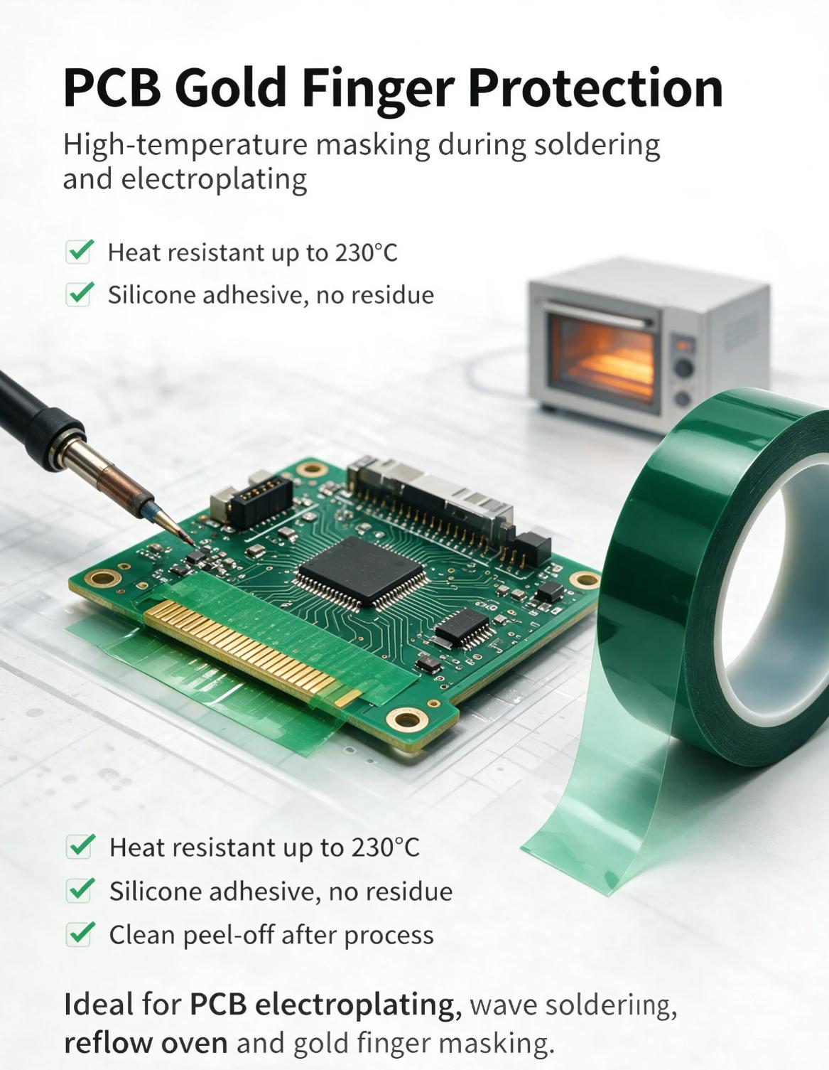 Industrial Heat Resistance Insulating Green PET Silicone High‑Temperature Masking Tape