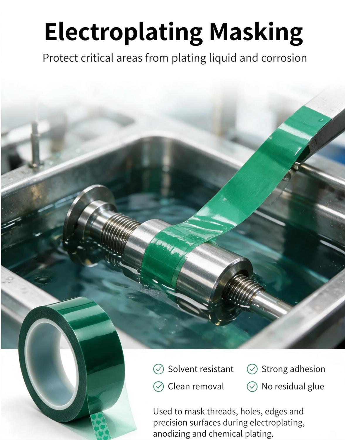Industrial Heat Resistance Insulating Green PET Silicone High‑Temperature Masking Tape