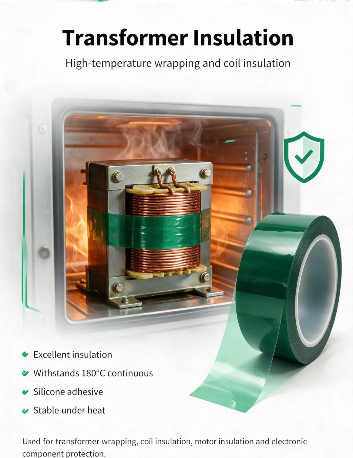 Industrial Heat Resistance Insulating Green PET Silicone High‑Temperature Masking Tape