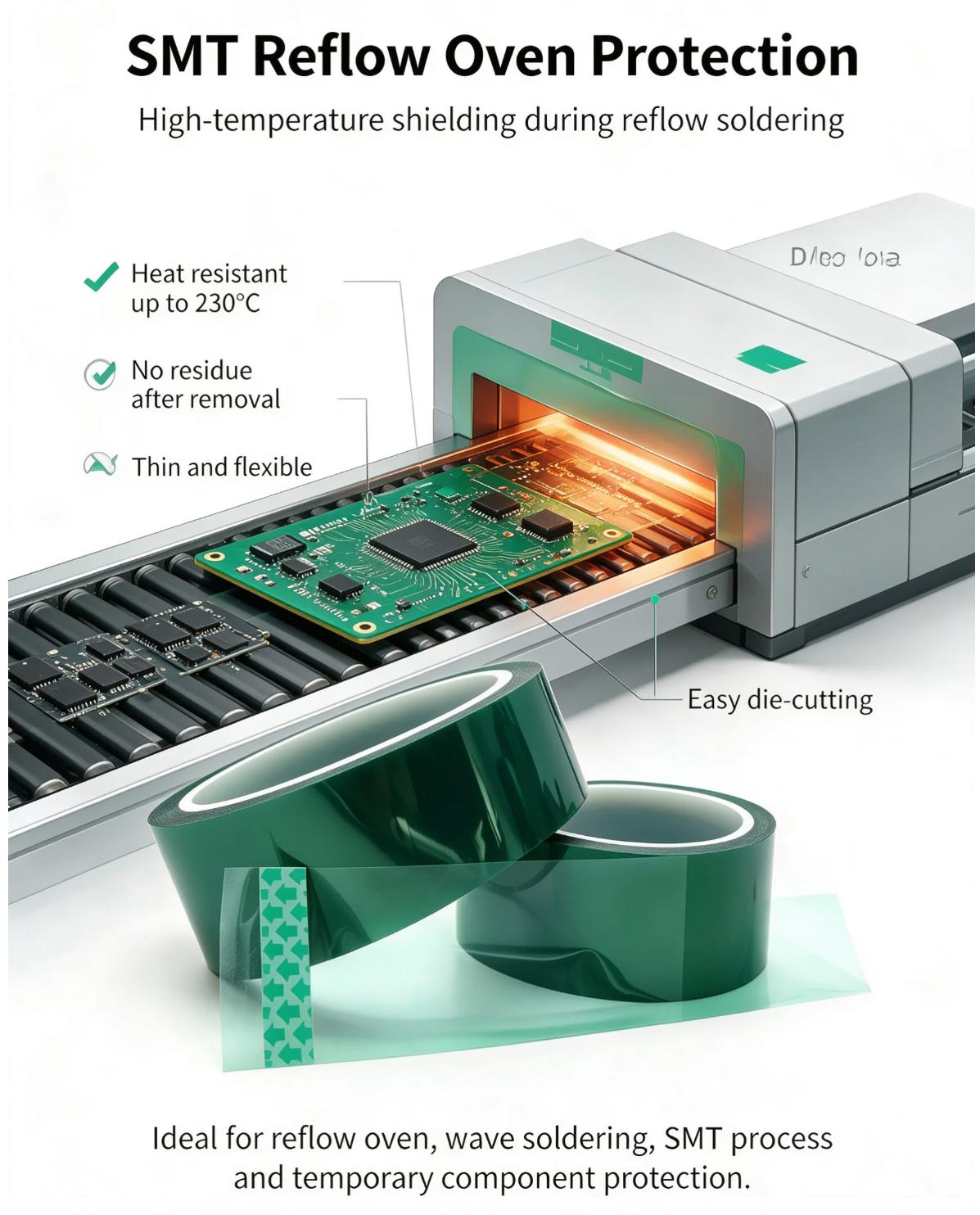 Industrial Heat Resistance Insulating Green PET Silicone High‑Temperature Masking Tape